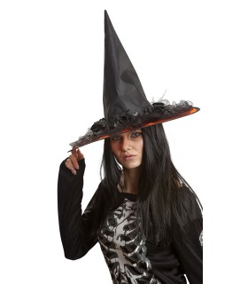 SOMBRERO BRUJA DECORADO NARANJA