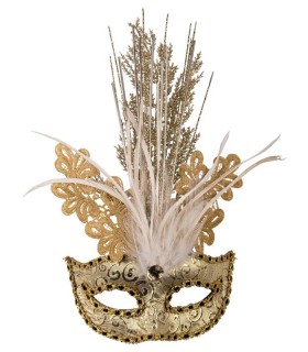 ANTIFAZ ORO GLITTER CON PLUMAS