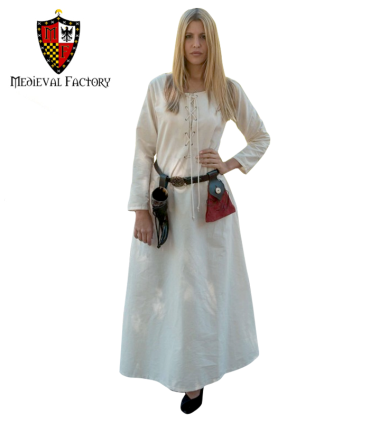 TÚNICA MEDIEVAL VIKINGA CORDONES BLANCA