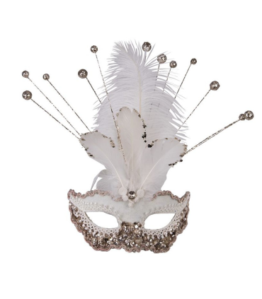 ANTIFAZ BLANCO LENTEJUELAS PLUMAS PURPURINA