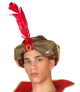SOMBRERO DORADO CON PLUMA