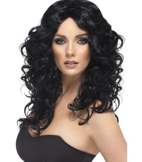 PELUCA GLAMOUR NEGRA LG RIZOS