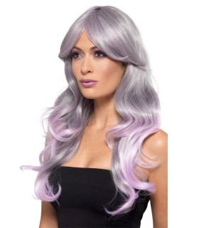 PELUCA FASHION ONDULADA GRIS Y ROSA PASTEL
