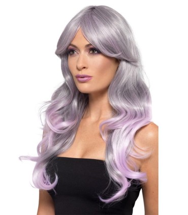 PELUCA FASHION ONDULADA GRIS Y ROSA PASTEL