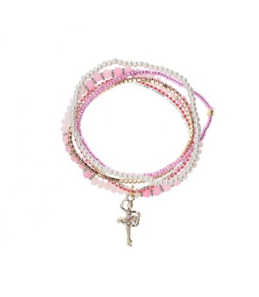 PULSERA PERLAS STRASS BAILARINA ROSA