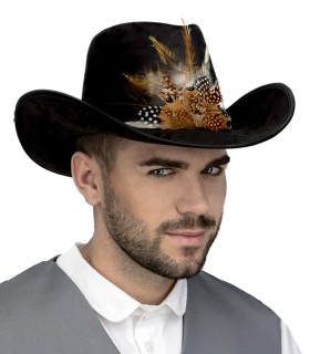 SOMBRERO VAQUERO PLUMAS MARRÓN