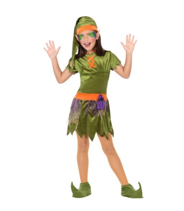 DISFRAZ DUENDE NIÑA INF. NARANJA VERDE