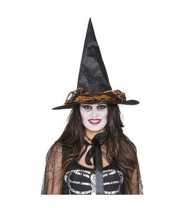 SOMBRERO BRUJA ADORNOS NARANJA