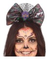DIADEMA LAZO CALAVERA Y ROSA NEGRA