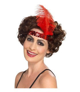 DIADEMA CON PLUMA ROJO