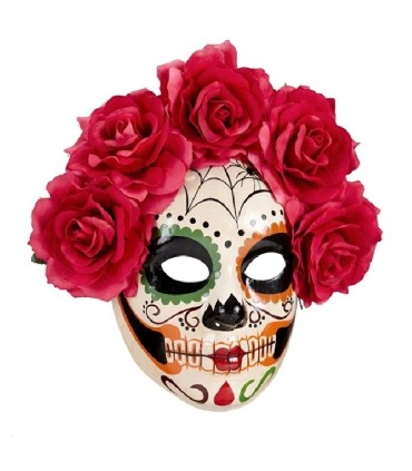 MASCARA DIA MUERTOS ROSAS