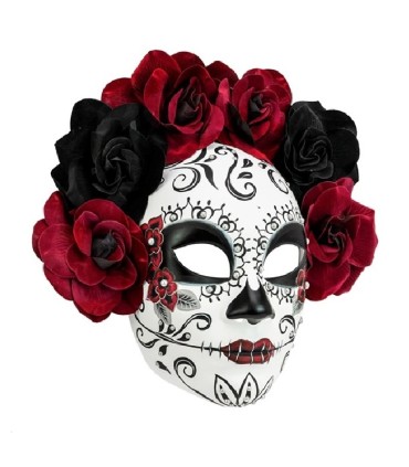 MASCARA DIA MUERTOS NEGRAS Y BURDEOS