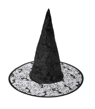 SOMBRERO BRUJA NEGRO MURCIELAGOS