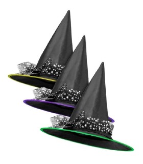 SOMBRERO BRUJA ESTRELLAS PLATEADAS