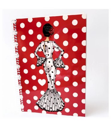 CUADERNO MARIA ROJO CON LUNARES