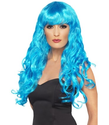 pelucas|carnaval|tienda|disfraces Madrid|maty.es|peluca Sirena azul neón